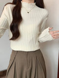 DERMEARNE Knitted Sweater Korean Style Clothes Ladies' Undergarments A Sweater Top Woman Clothes White Sweater Turtlenecks Pullovers