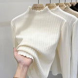 DERMEARNE Knitted Sweater Korean Style Clothes Ladies' Undergarments A Sweater Top Woman Clothes White Sweater Turtlenecks Pullovers