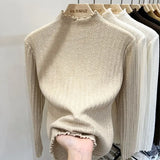 DERMEARNE Knitted Sweater Korean Style Clothes Ladies' Undergarments A Sweater Top Woman Clothes White Sweater Turtlenecks Pullovers
