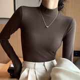 DERMEARNE Knitted Sweater Women Pullover 2024 Half Turtleneck Jumper Sweater Autumn Winter Solid Slim Chic Streetwear Long Sleeve Top Y2K