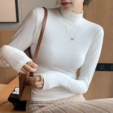 DERMEARNE Knitted Sweater Women Pullover 2024 Half Turtleneck Jumper Sweater Autumn Winter Solid Slim Chic Streetwear Long Sleeve Top Y2K