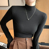 DERMEARNE Knitted Sweater Women Pullover 2024 Half Turtleneck Jumper Sweater Autumn Winter Solid Slim Chic Streetwear Long Sleeve Top Y2K