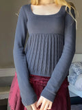 DERMEARNE Knitted Sweater y2k Fairy Grunge Clothes Women Solid Color Square Collar Long Sleeve Knitted Tops 2000s Clothing Streetwear