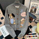 Korean Cartoon Teddy Bear Knitted Cardigan Autumn and Winter Gentle Temperament Atmosphere Casual Versatile Sweater