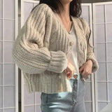 Dermearne Korean Fashion Cropped Twist Cardigan Women 2024 Chic Long Sleeve Knitted Cardigans Woman Solid Color V Neck Sweater Jackets