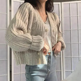 Dermearne Korean Fashion Cropped Twist Cardigan Women 2024 Chic Long Sleeve Knitted Cardigans Woman Solid Color V Neck Sweater Jackets