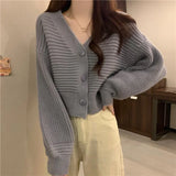 DERMEARNE Korean Fashion Jacket Cardigan V Neck Cropped Cardigan Women Long Sleeve Twist Knitted Sweater Coats Autumn Winter Keep Warm