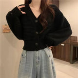 DERMEARNE Korean Fashion Jacket Cardigan V Neck Cropped Cardigan Women Long Sleeve Twist Knitted Sweater Coats Autumn Winter Keep Warm