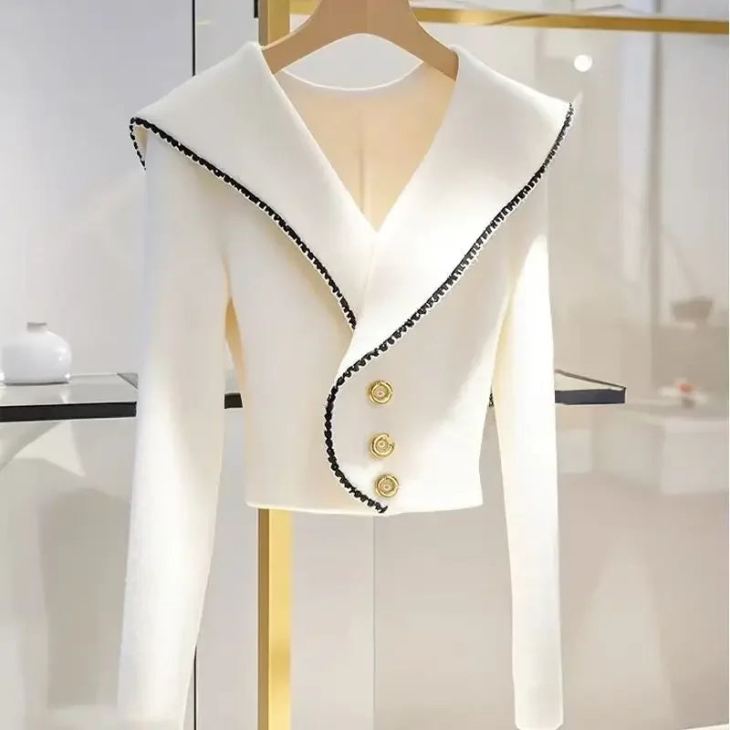 DERMEARNE Korean Fashion Knitted Cardigan Women Clothing Autumn New Vintage Chic Slimming Short Sweater Women Coats Tops Button Vintage