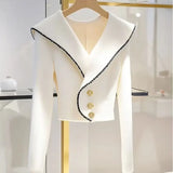 DERMEARNE Korean Fashion Knitted Cardigan Women Clothing Autumn New Vintage Chic Slimming Short Sweater Women Coats Tops Button Vintage