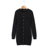 DERMEARNE Korean Fashion Long Cardigans For Woman Knitted Long Sleeve Top Button Up Cardigan Black Open Front Cardigan With Pockets Brown