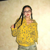 DERMEARNE Korean Grunge Leopard Hooded Coat Vintage Harajuku Loose Sweaters 2025 New Casual Knitted Women Cardigans Y2k Aesthetic Female