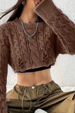 DERMEARNE Korean Knitted Sweater Women Round Neck High Waist Short Style Pullover Long Sleeve Top