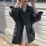 DERMEARNE Korean Pu Leather Soft Black Jackets Long Sleeve Waterproof Coats Streetwear Retro Oversized Turn Down Collar Suits For Women