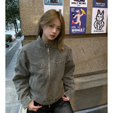 DERMEARNE Korean Retro Washed Short Denim Jacket Men's Spring and Autumn Personalized Niche Design Stand Collar Y2K Jacket Tops