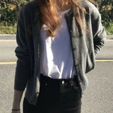 DERMEARNE Korean Round Neck Knitted Cardigan Women Autumn Winter Simple Single Breasted Sweaters Woman Solid Color Long Sleeve Cardigans