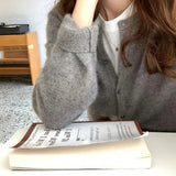 DERMEARNE Korean Round Neck Knitted Cardigan Women Autumn Winter Simple Single Breasted Sweaters Woman Solid Color Long Sleeve Cardigans