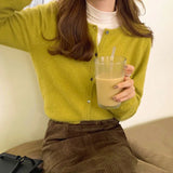 DERMEARNE Korean Round Neck Knitted Cardigan Women Autumn Winter Simple Single Breasted Sweaters Woman Solid Color Long Sleeve Cardigans