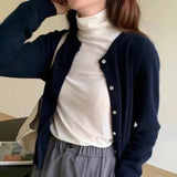 DERMEARNE Korean Round Neck Knitted Cardigan Women Autumn Winter Simple Single Breasted Sweaters Woman Solid Color Long Sleeve Cardigans