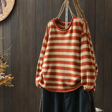 DERMEARNE Korean Style Contrasting Color Stripes Ulzzang Loose 2025 Autumn New Versatile Knitted Women's Casual Pullovers Top