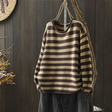 DERMEARNE Korean Style Contrasting Color Stripes Ulzzang Loose 2025 Autumn New Versatile Knitted Women's Casual Pullovers Top