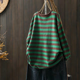 DERMEARNE Korean Style Contrasting Color Stripes Ulzzang Loose 2025 Autumn New Versatile Knitted Women's Casual Pullovers Top