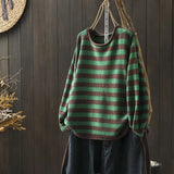 DERMEARNE Korean Style Contrasting Color Stripes Ulzzang Loose 2025 Autumn New Versatile Knitted Women's Casual Pullovers Top