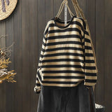 DERMEARNE Korean Style Contrasting Color Stripes Ulzzang Loose 2025 Autumn New Versatile Knitted Women's Casual Pullovers Top