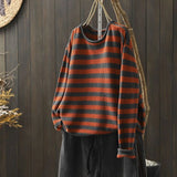 DERMEARNE Korean Style Contrasting Color Stripes Ulzzang Loose 2025 Autumn New Versatile Knitted Women's Casual Pullovers Top