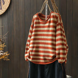 DERMEARNE Korean Style Contrasting Color Stripes Ulzzang Loose 2025 Autumn New Versatile Knitted Women's Casual Pullovers Top