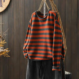 DERMEARNE Korean Style Contrasting Color Stripes Ulzzang Loose 2025 Autumn New Versatile Knitted Women's Casual Pullovers Top