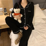 DERMEARNE Korean Style Cute Pajama Woman Winter Autumn Sleepwear Lady Long Sleeve Tops Pants 2Piece Pyjamas Solid Lingeries Sets Nightwear
