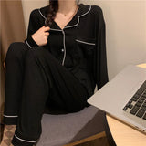 DERMEARNE Korean Style Cute Pajama Woman Winter Autumn Sleepwear Lady Long Sleeve Tops Pants 2Piece Pyjamas Solid Lingeries Sets Nightwear