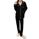 DERMEARNE Korean Style Cute Pajama Woman Winter Autumn Sleepwear Lady Long Sleeve Tops Pants 2Piece Pyjamas Solid Lingeries Sets Nightwear