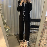 DERMEARNE Korean Style Cute Pajama Woman Winter Autumn Sleepwear Lady Long Sleeve Tops Pants 2Piece Pyjamas Solid Lingeries Sets Nightwear