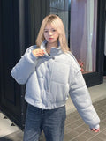 DERMEARNE Korean Style High-end Short Gray Cotton Parkas Loose  Warm Thickened Stand Collar Outwear 2025 New Winter Coat Women
