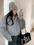 DERMEARNE Korean Style High-end Short Gray Cotton Parkas Loose  Warm Thickened Stand Collar Outwear 2025 New Winter Coat Women