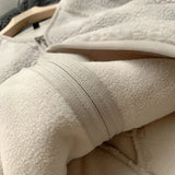 DERMEARNE Korean Version Autumn Winter Women's New Coat Soft Lamb Wool V-Neck Zipper Thicken Warm Fleece Jacket Solid Texture Short Coat