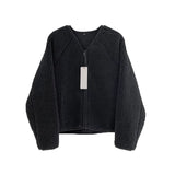 DERMEARNE Korean Version Autumn Winter Women's New Coat Soft Lamb Wool V-Neck Zipper Thicken Warm Fleece Jacket Solid Texture Short Coat