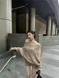 DERMEARNE Korejpaa Elegant Sweater Short Sets Women Autumn Winter Slanted Shoulder Knitted Sweaters High Waist Shorts Two Piece Set