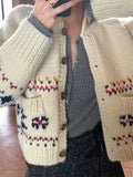DERMEARNE Korobov Japanese Gentle Sweater Vintage Style Jacquard Thick Coat Lapel Knitted Cardigan Female Harajuku Fashion Womens Clothing