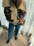 DERMEARNE LY VAREY LIN New Autumn Winter Streetwear Faux Leather Lamb Fur Short Jacket Women Vintage Loose Thick Warm Moto Biker Pu Coat