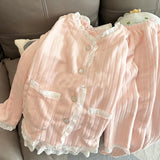 DERMEARNE Lace Sleepwear Women Pajama Sets Winter Warm Piiama Fleece Night Wears Button Sets for Women 2 Pieces Pocket V-neck Home Suit