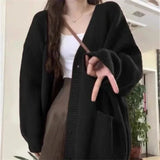 DERMEARNE Lazy Style Knitted Cardigan Jacket Female Burgundy Sweater Students Autumn Winter Loose Oversized New Year Trendy Coat Tops Gift