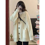 DERMEARNE Lazy Style Knitted Cardigan Jacket Female Burgundy Sweater Students Autumn Winter Loose Oversized New Year Trendy Coat Tops Gift