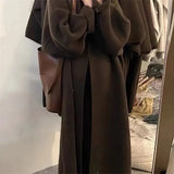 DERMEARNE Lazy Style Mid Length Knee Length Knitted Cardigan Sweater for Autumn and Winter Loose and Niche Design Coat Feeling Soft Jacket