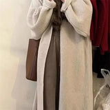 DERMEARNE Lazy Style Mid Length Knee Length Knitted Cardigan Sweater for Autumn and Winter Loose and Niche Design Coat Feeling Soft Jacket