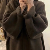 DERMEARNE Lazy Style Mid Length Knee Length Knitted Cardigan Sweater for Autumn and Winter Loose and Niche Design Coat Feeling Soft Jacket