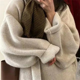 DERMEARNE Lazy Style Mid Length Knee Length Knitted Cardigan Sweater for Autumn and Winter Loose and Niche Design Coat Feeling Soft Jacket