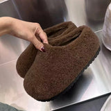 DERMEARNE Leopard Platform Fur Slippers Women Home Cotton Shoes Winter Warm Casual Plush Mules 2025 Trend Flip Flop Woman Snow Botas Mujer